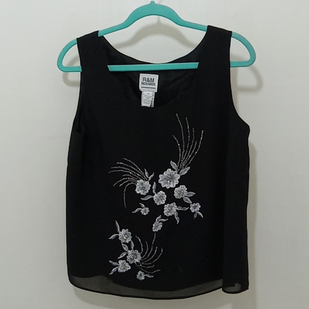 R&M Richards Sequin Embroidered Floral Lightweight Flowy Tank Top Size 12